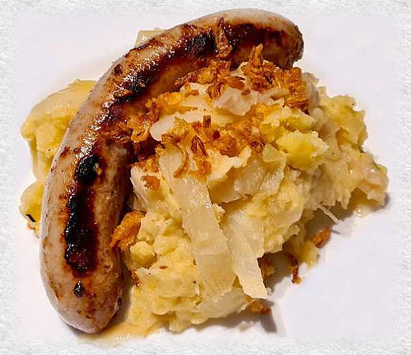 stoemp d'oignons avec saucisse fermière