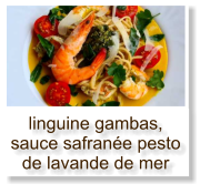 linguine gambas, sauce safranée pesto de lavande de mer