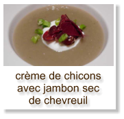 crème de chicons avec jambon sec de chevreuil