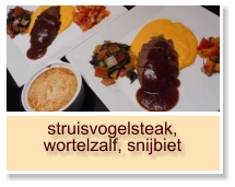 struisvogelsteak, wortelzalf, snijbiet