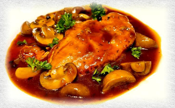 parelhoen marsala met kastanjechampignons