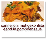 cannelloni met gekonfijte eend in pompoensaus