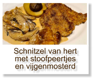 Schnitzel van hert met stoofpeertjes en vijgenmosterd