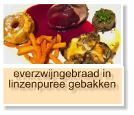 everzwijngebraad in linzenpuree gebakken