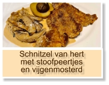 Schnitzel van hert met stoofpeertjes en vijgenmosterd