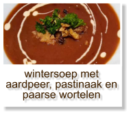 wintersoep met aardpeer, pastinaak en paarse wortelen