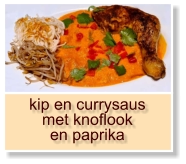 kip en currysaus met knoflook  en paprika