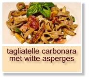 tagliatelle carbonara met witte asperges