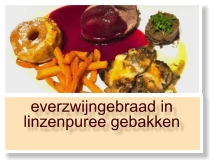 everzwijngebraad in linzenpuree gebakken