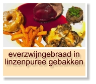 everzwijngebraad in linzenpuree gebakken