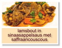 lamsbout in sinaasappelsaus met saffraancouscous